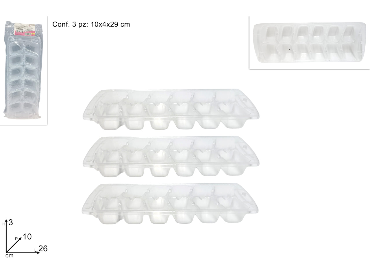 Formaghiaccio plastica 12 cubetti set 3 pz trasparente