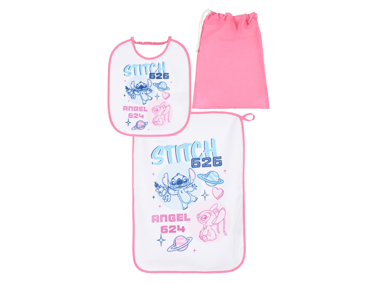 Lilo e stitch set 3pz bavaglino+nappe+sacca