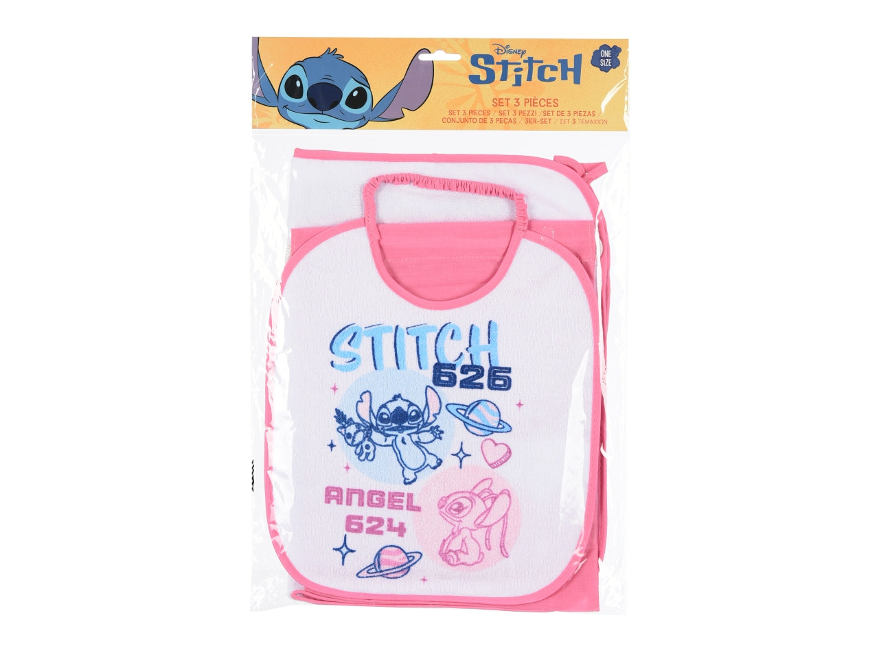Lilo e stitch set 3pz bavaglino+nappe+sacca