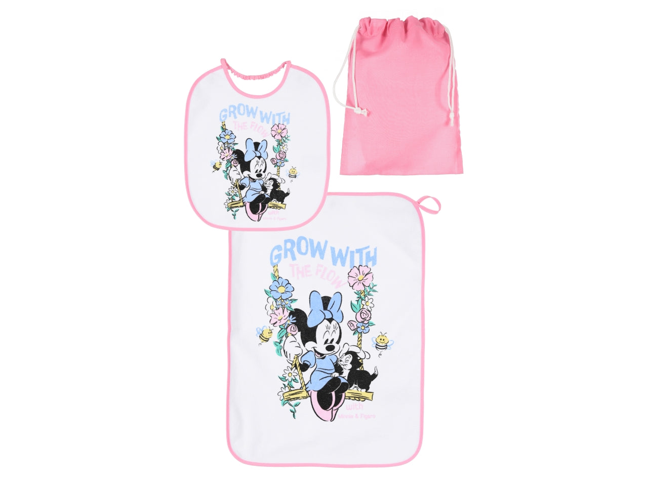 Minnie set 3pz bavaglino+nappe+sacca
