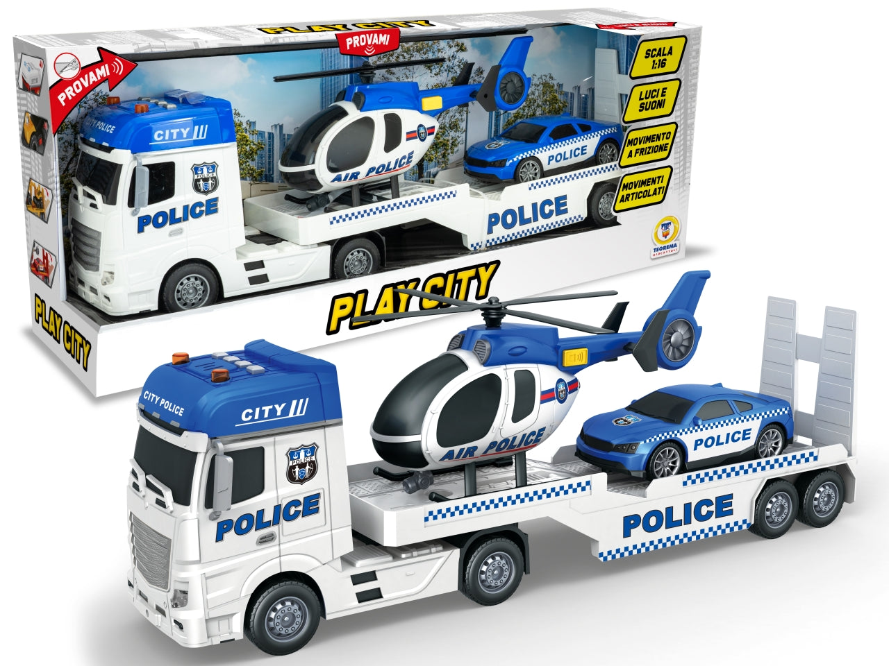 Play city - tir police con elicottero e macchina luci e suoni scala 1:12