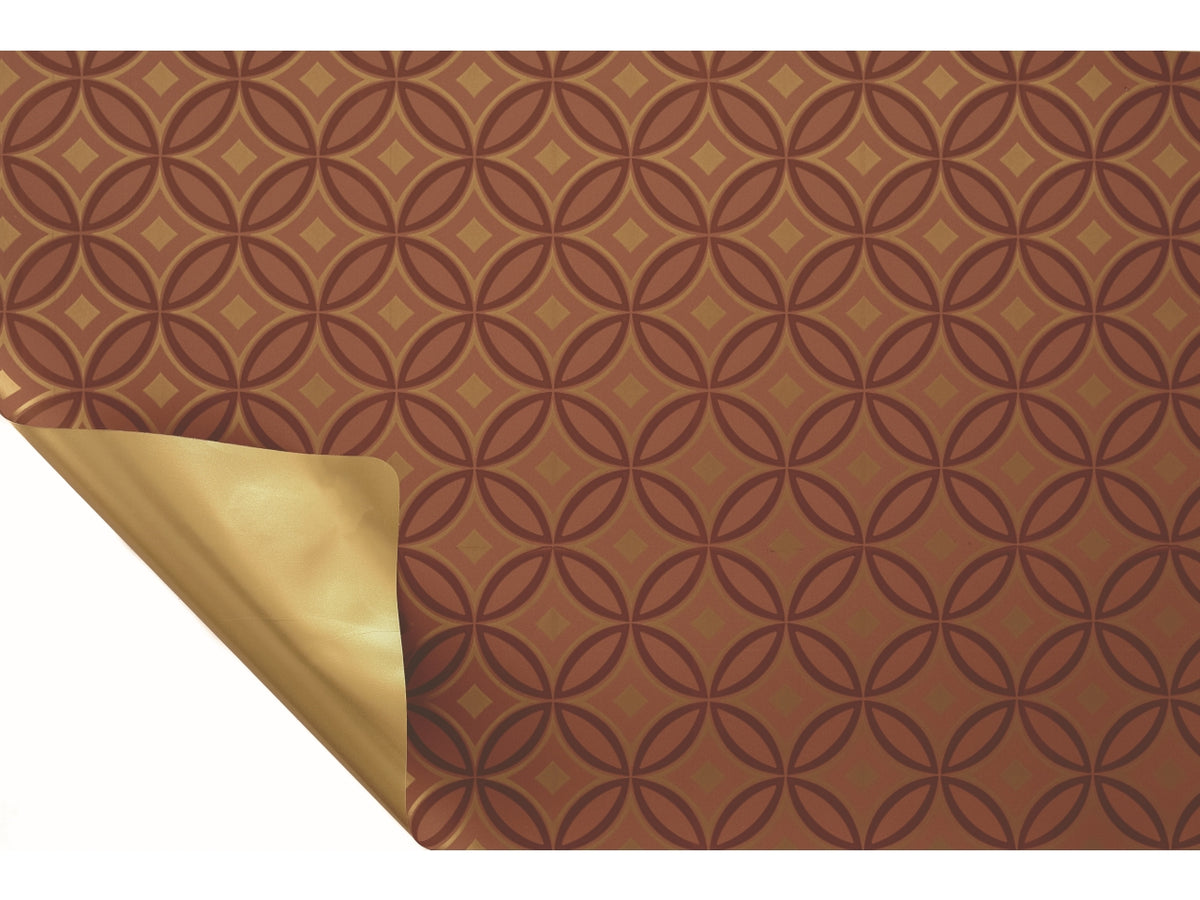 Bobina Retrò 50my 1x25mt double face fantasia mocha mousse e fondo pieno oro