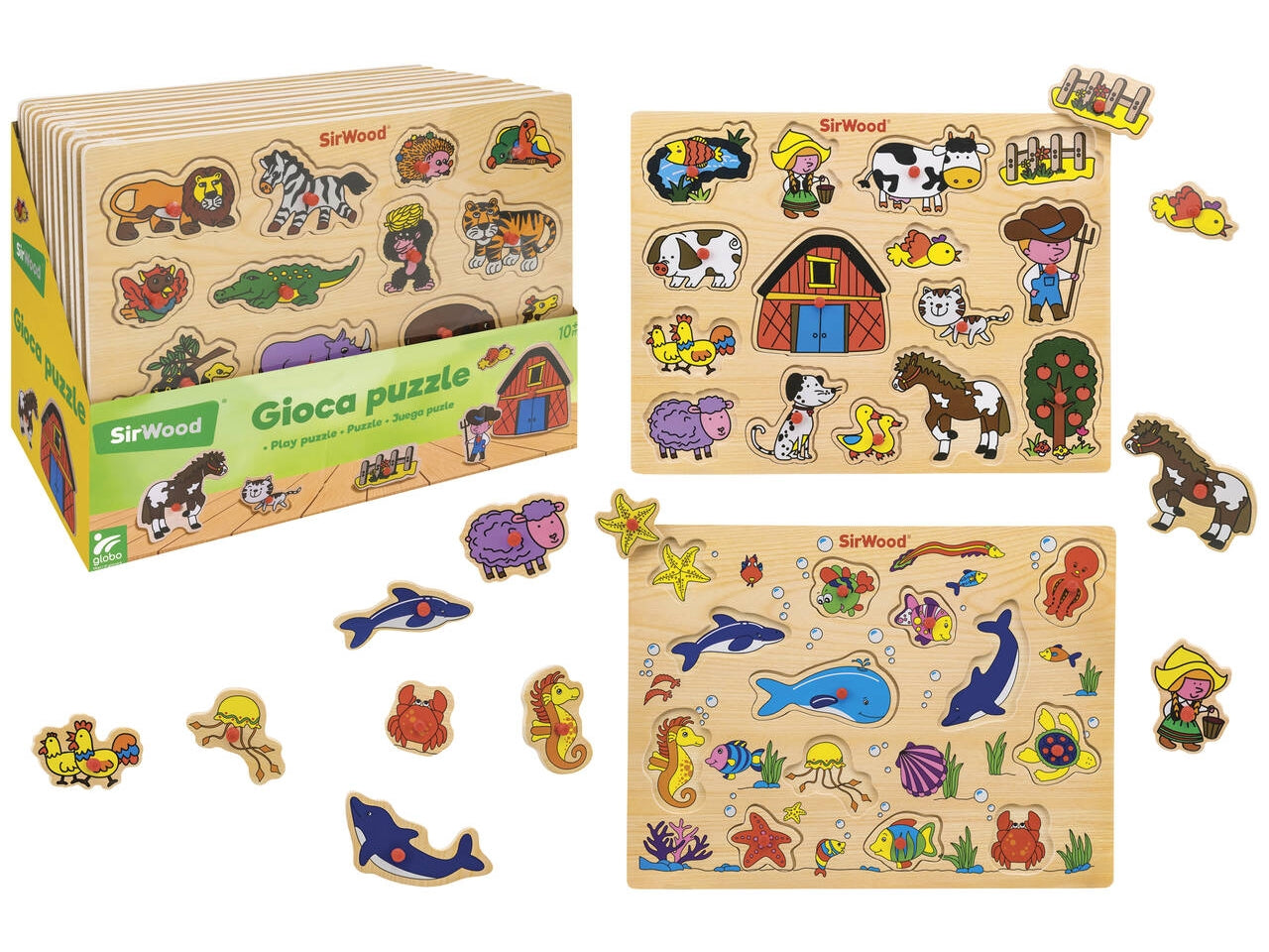 Puzzle legno con pioli 40x30cm, 3 assortimenti