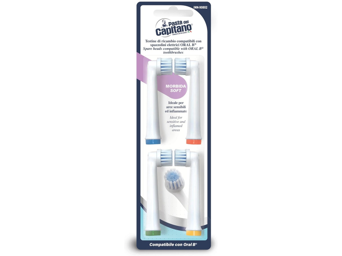 Pasta del Capitano set 4 testine di ricambio pulizia profonda, compatibili anche per spazzolini elettrici Oral B