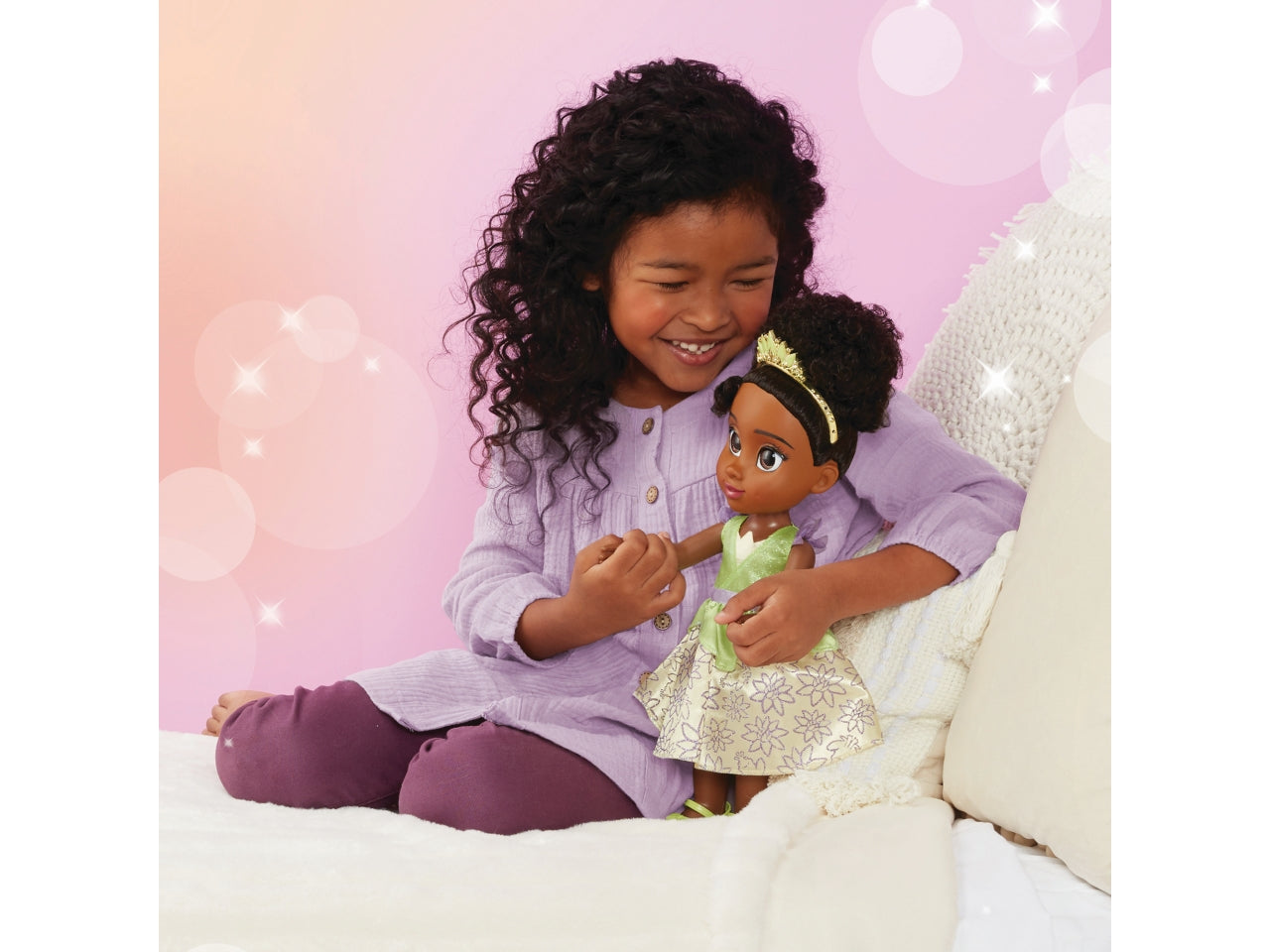 Bambola Principessa Tiana Disney Princess da 38 cm con bellissimi occhi scintillanti, abito scarpette e tiara, 3+ anni - Jakks Pacific