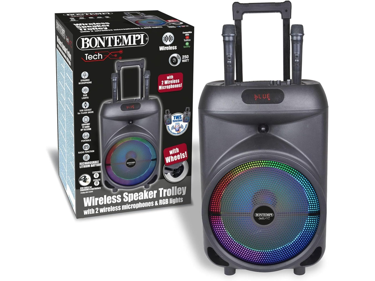Cassa trolley wireless con 2 microfoni