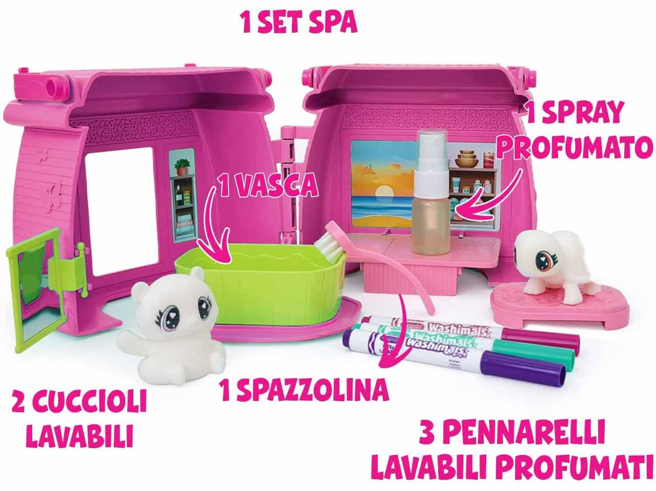 Washimals Pets Set Cuccioli da Colorare Crayola ambientazione set attività SPA