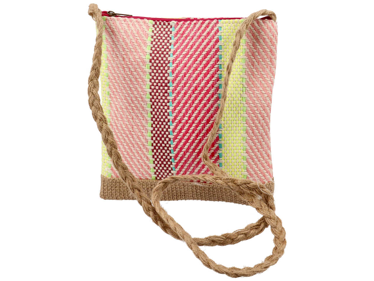 Borsa a fascia in juta rigata 22x23cm colore rosa