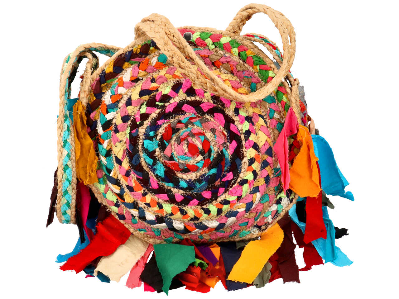 Borsa rotonda in juta multicolore