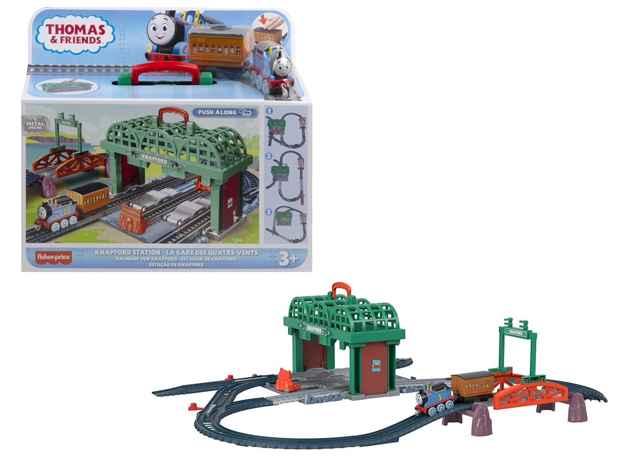 Thomas & Friends, Il Trenino Thomas, Stazione di Knapford pista con Playset 2 in 1 e Valigetta, Giocattolo per Bambini 3+ Anni - Mattel