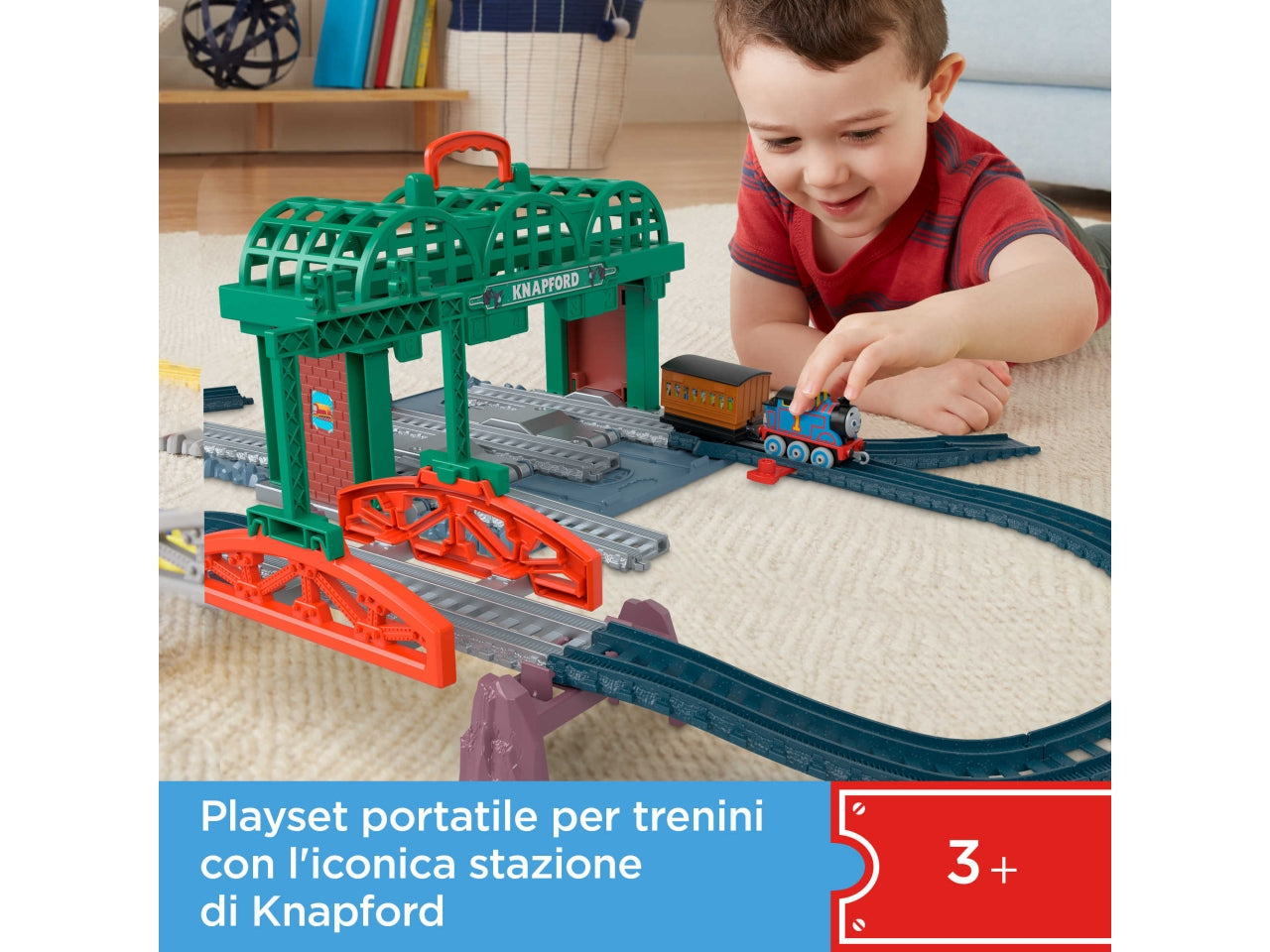 Thomas & Friends, Il Trenino Thomas, Stazione di Knapford pista con Playset 2 in 1 e Valigetta, Giocattolo per Bambini 3+ Anni - Mattel