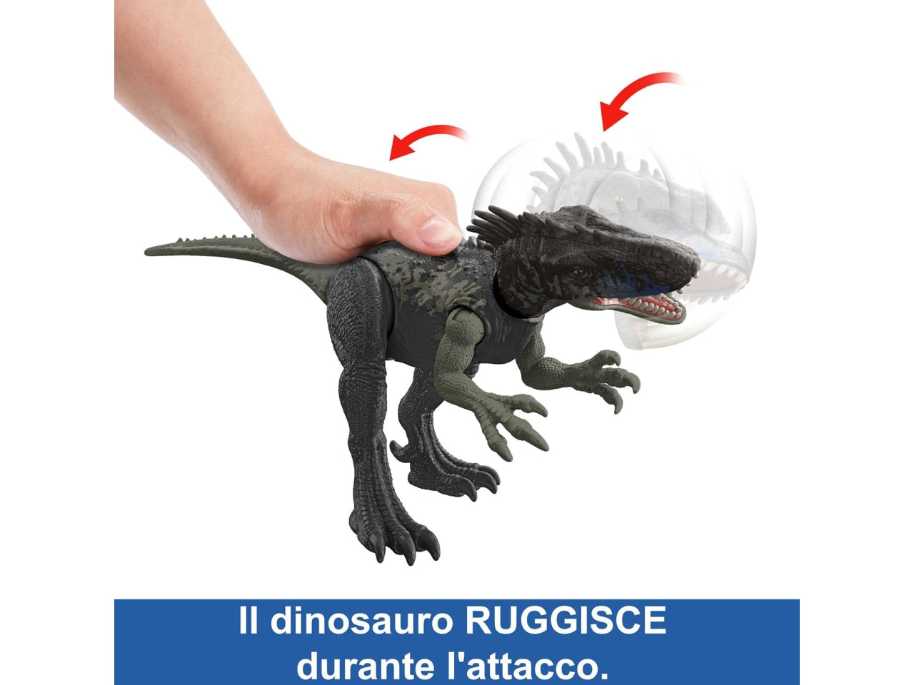 Jurassic World - Ruggito Selvaggio, Driptosauro, con suoni e mosse d'attacco, dimensioni medie, snodato e con gioco digitale?, Giocattolo per Bambini 4+ Anni - Mattel
