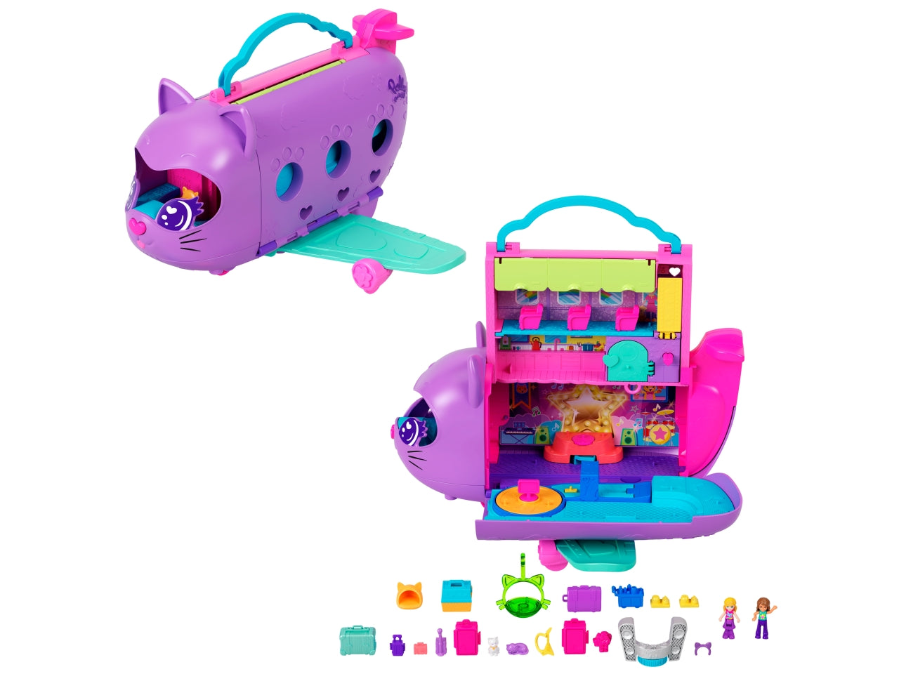Polly pocket avventura a Rio, giocattolo aereo a forma di gattino per bimbe 4+ Mattel