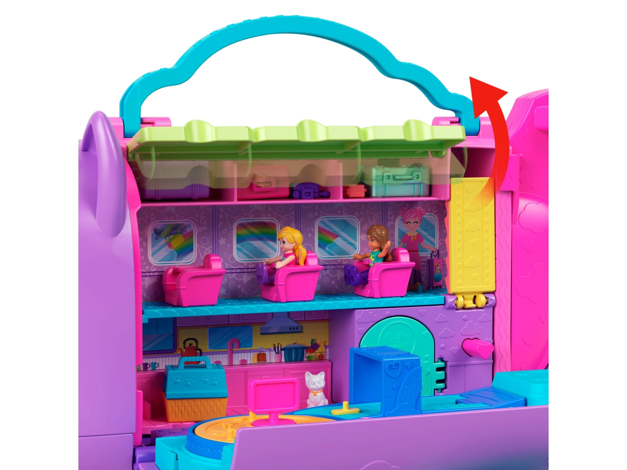 Polly pocket avventura a Rio, giocattolo aereo a forma di gattino per bimbe 4+ Mattel