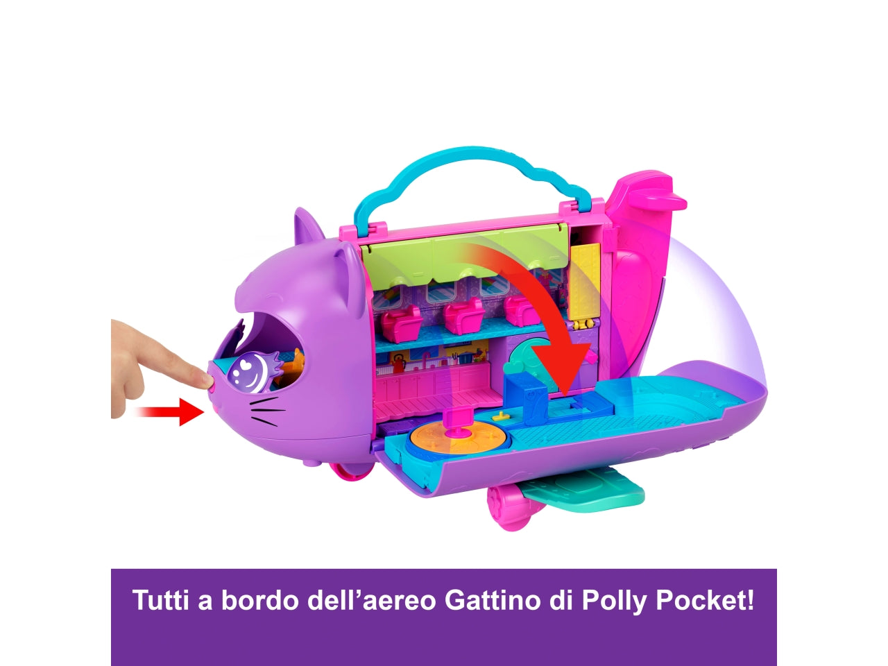 Polly pocket avventura a Rio, giocattolo aereo a forma di gattino per bimbe 4+ Mattel