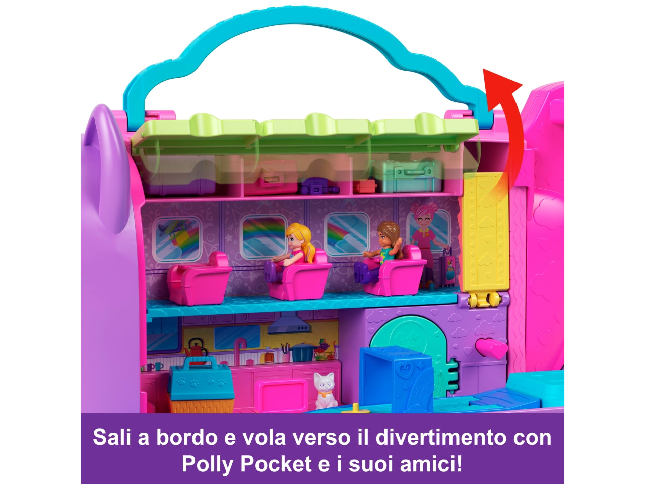 Polly pocket avventura a Rio, giocattolo aereo a forma di gattino per bimbe 4+ Mattel