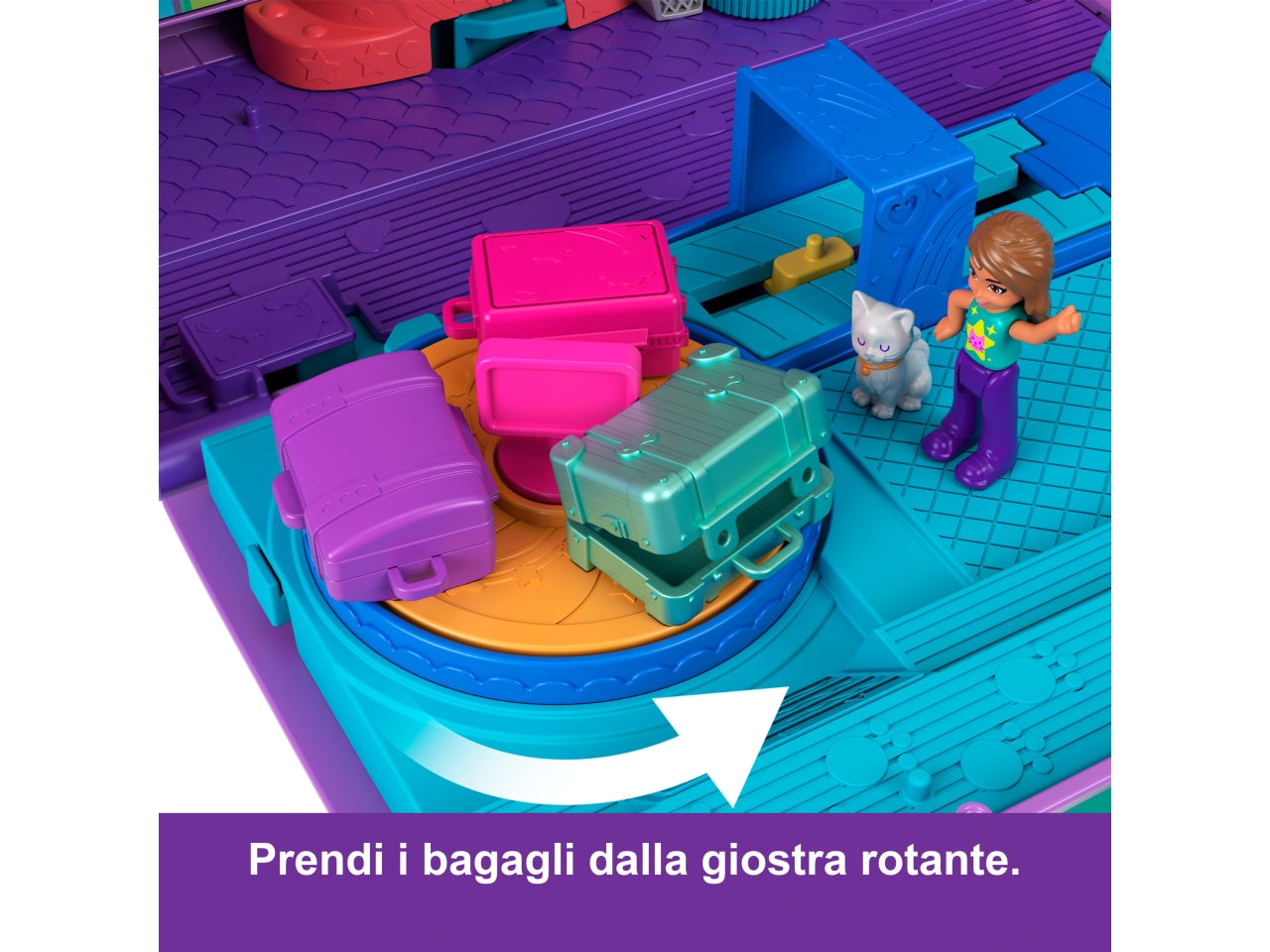 Polly pocket avventura a Rio, giocattolo aereo a forma di gattino per bimbe 4+ Mattel