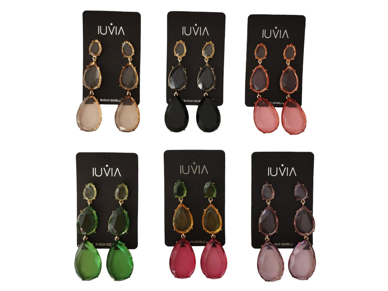 Orecchini donna a goccia trasparente in metallo e resina effetto cristallo, 2,5x9,5 cm, in 6 colori assortiti