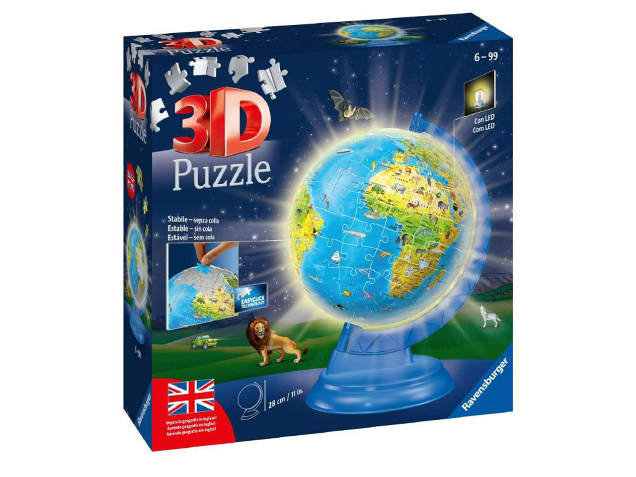 Puzzle 3d 180 pezzi mappamondo con luce