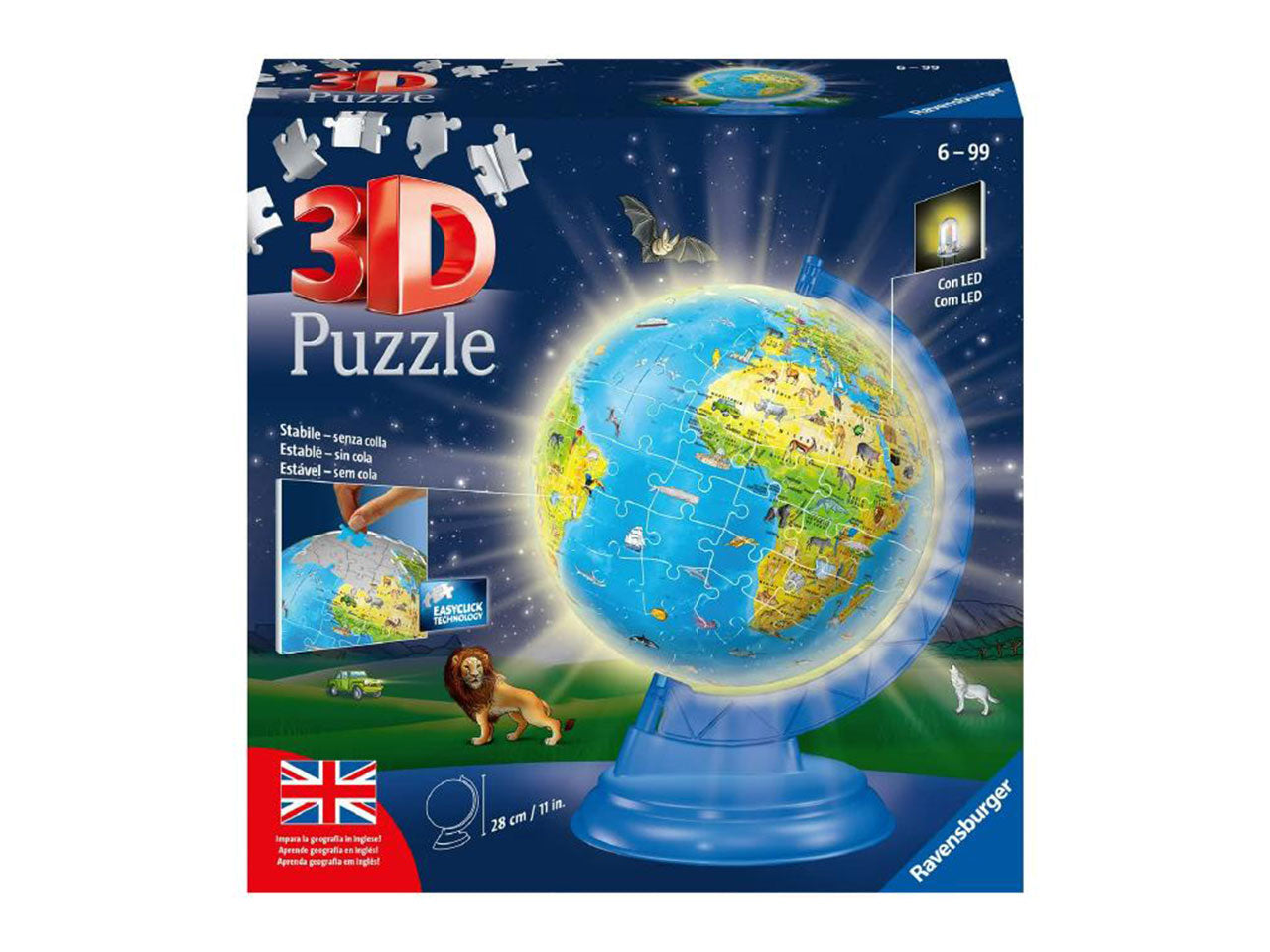 Puzzle 3d 180 pezzi mappamondo con luce