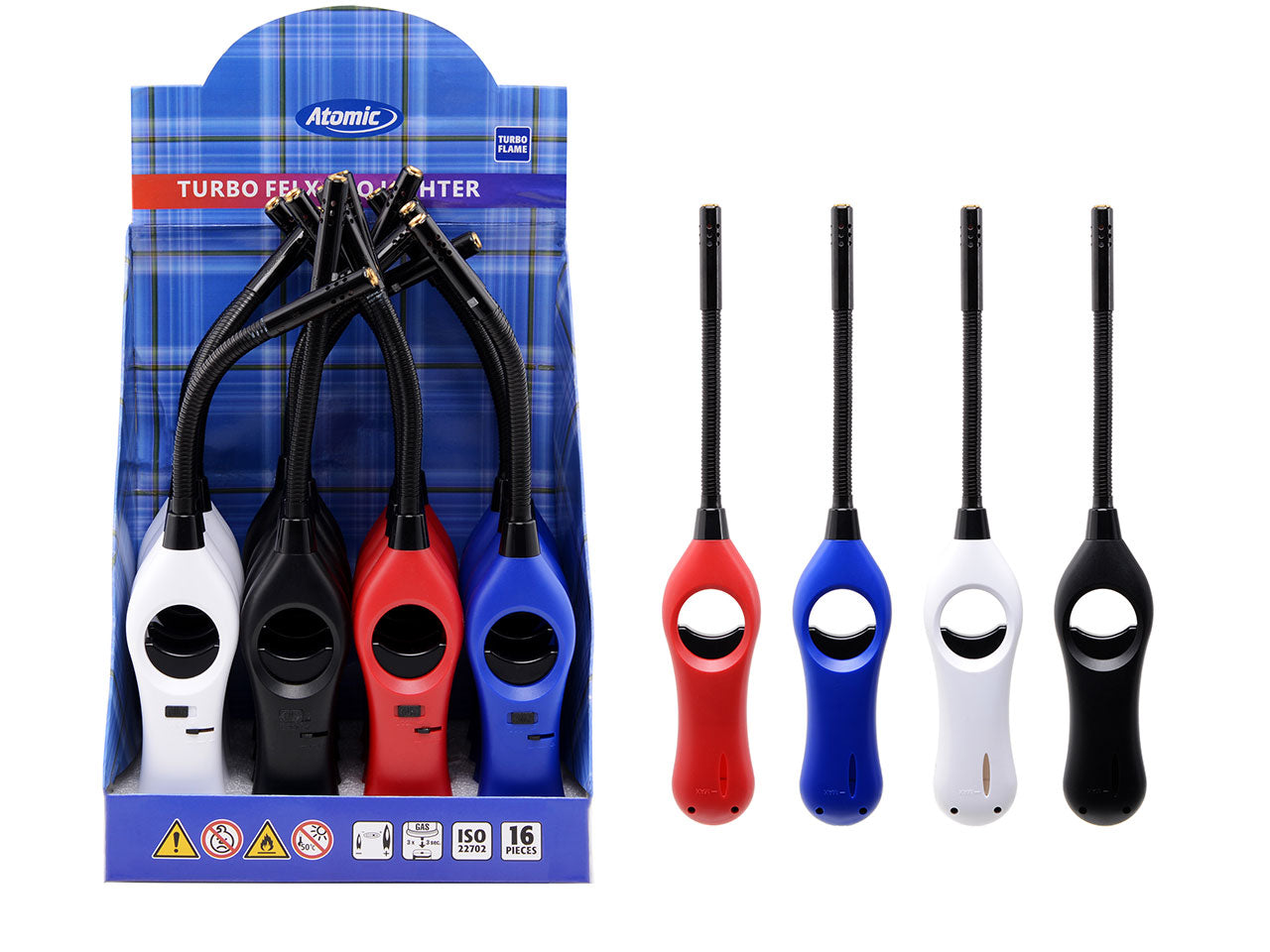 Accendigas atomic bbq lighter flex turbo flame ricaricabile in 4 colori assortiti