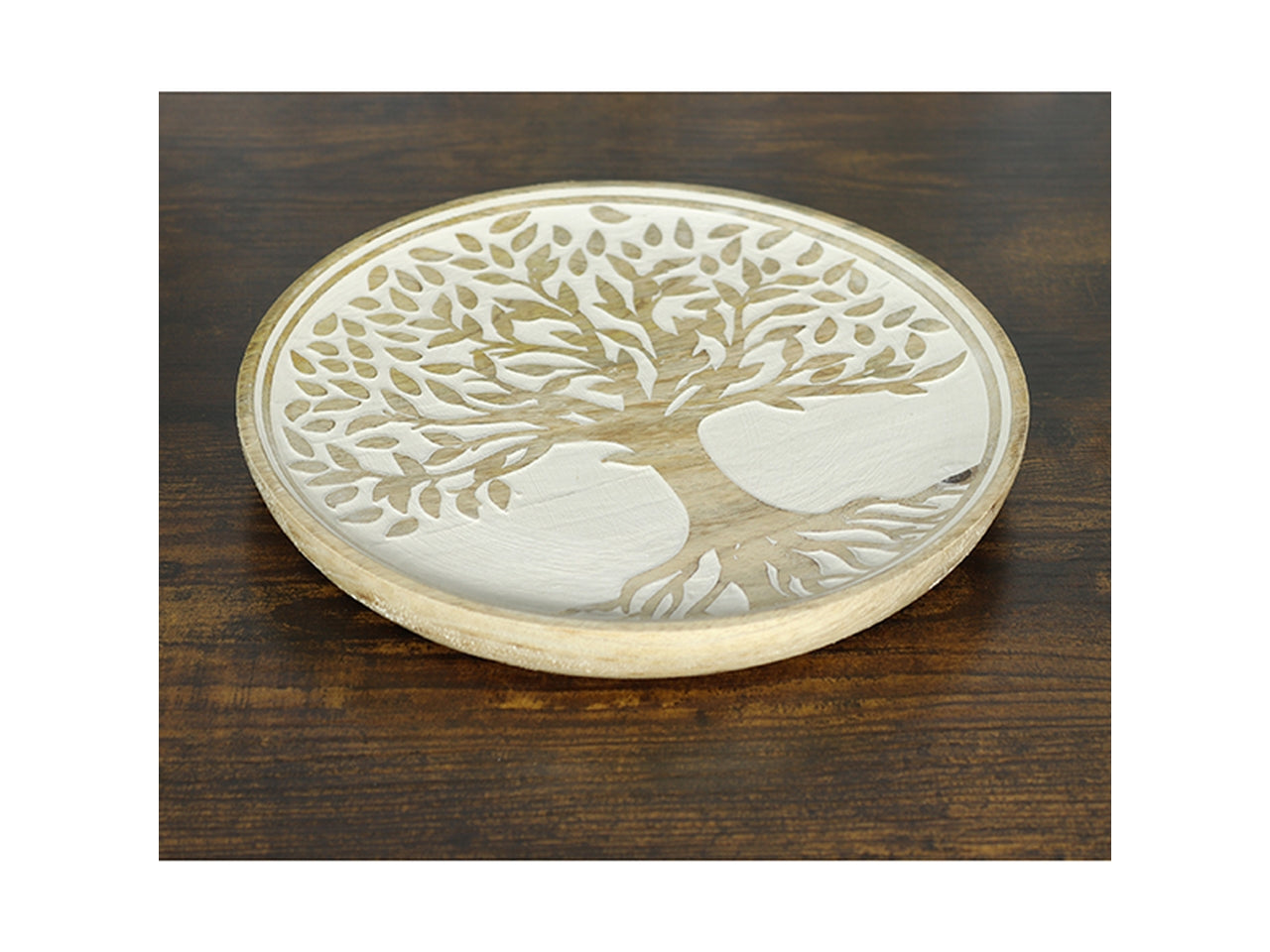 Piatto in legno con albero della vita Boho legno marrone/bianco 15x2,5 cm - Goldbach