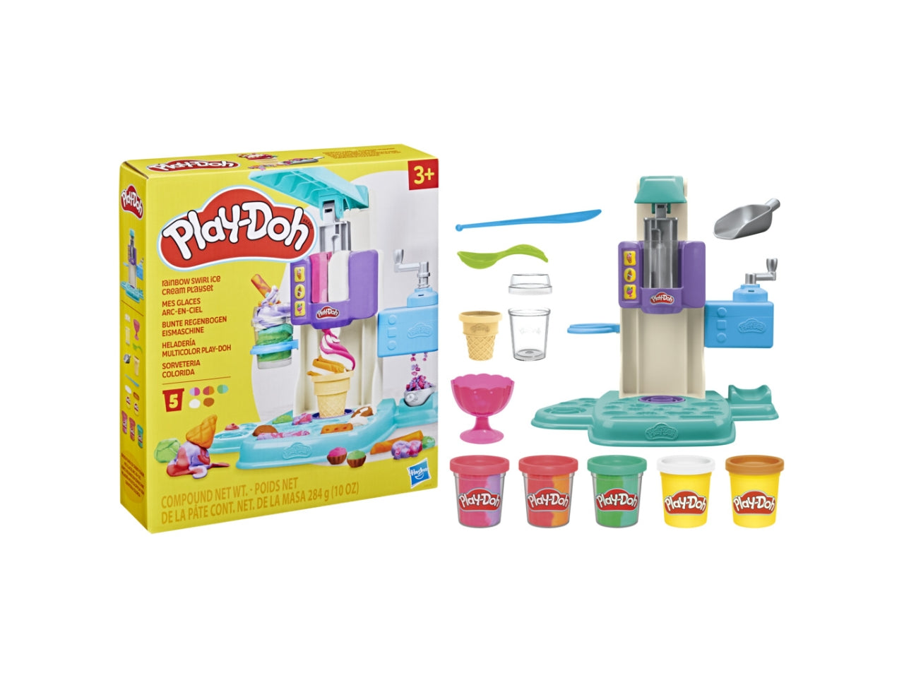 Play-doh gelateria arcobaleno, giocattolo interattivo con plastilina 3+ Hasbro