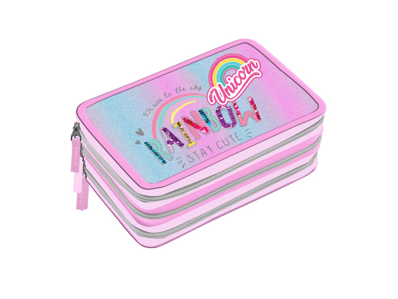 Astuccio con 3 zip playtoy glitter