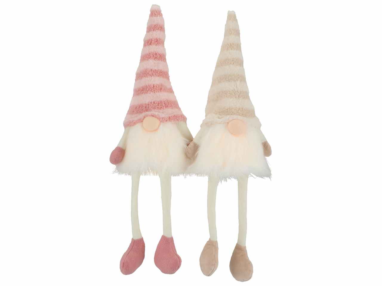 Gnomo con gambe pendenti 19x11x57cm con led e funzionamento a batteria nei colori beige e rosa