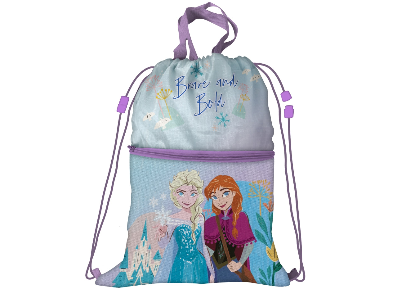 Sacca zaino Frozen bambina celeste e lilla in poliestere con tasca e zip 44x34 cm - MC Group