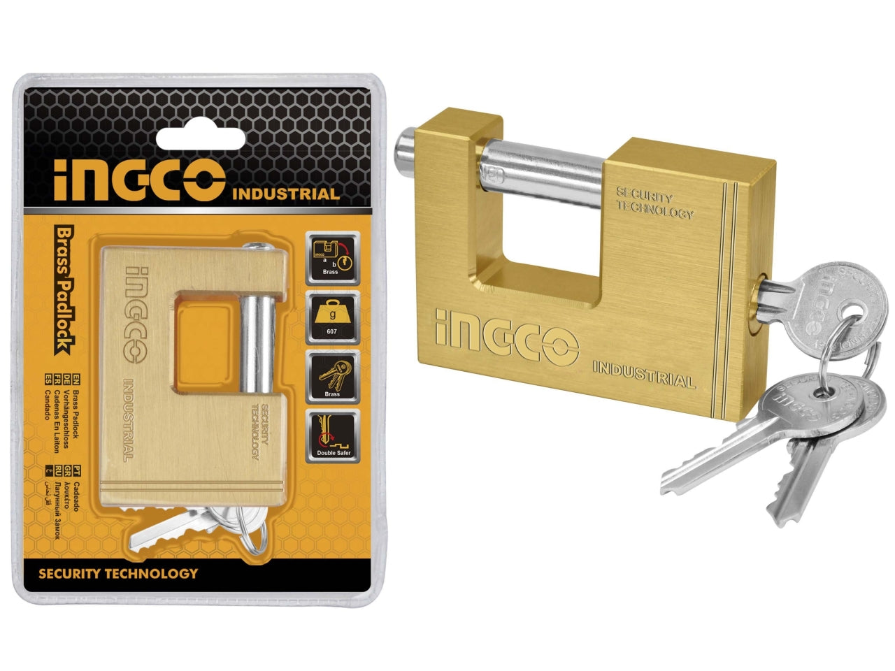 Lucchetto rettangolare corazzato in ottone massiccio 80mm - Ingco: massima sicurezza e resistenza alle intemperie