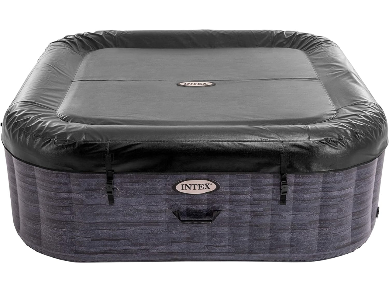 Bubble massage set greystone deluxe 4 posti quadrata con pompa, riscaldatore, sistema di purificazione acqua, 140 getti, telo base, telo copertura, dispenser di cloro