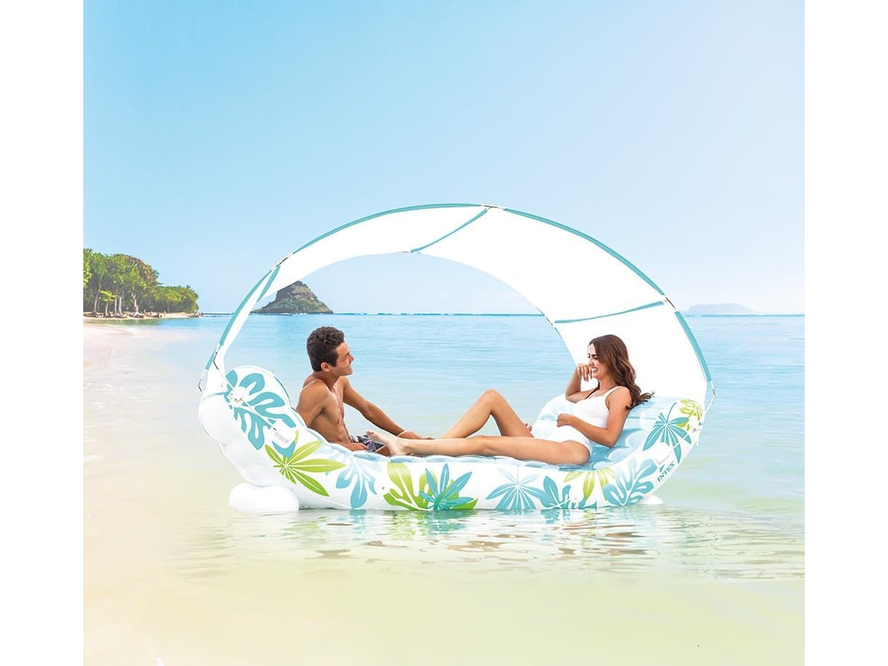 Materassino gonfiabile lounge tropicale con copertura multicolor in vinile, 224x150x165cm - Intex