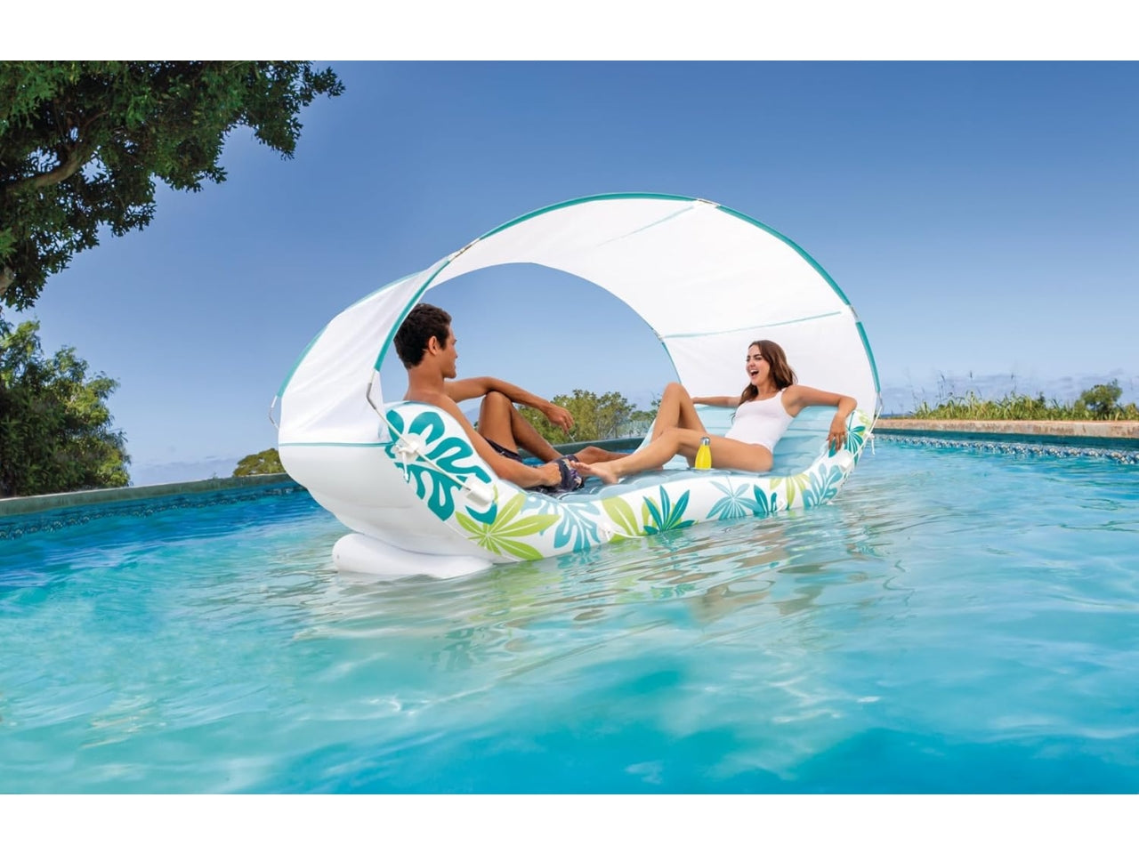 Materassino gonfiabile lounge tropicale con copertura multicolor in vinile, 224x150x165cm - Intex