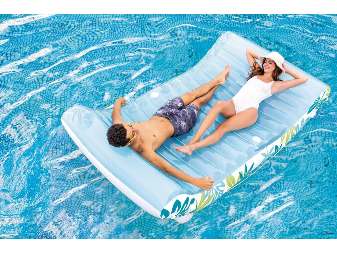 Materassino gonfiabile lounge tropicale con copertura multicolor in vinile, 224x150x165cm - Intex