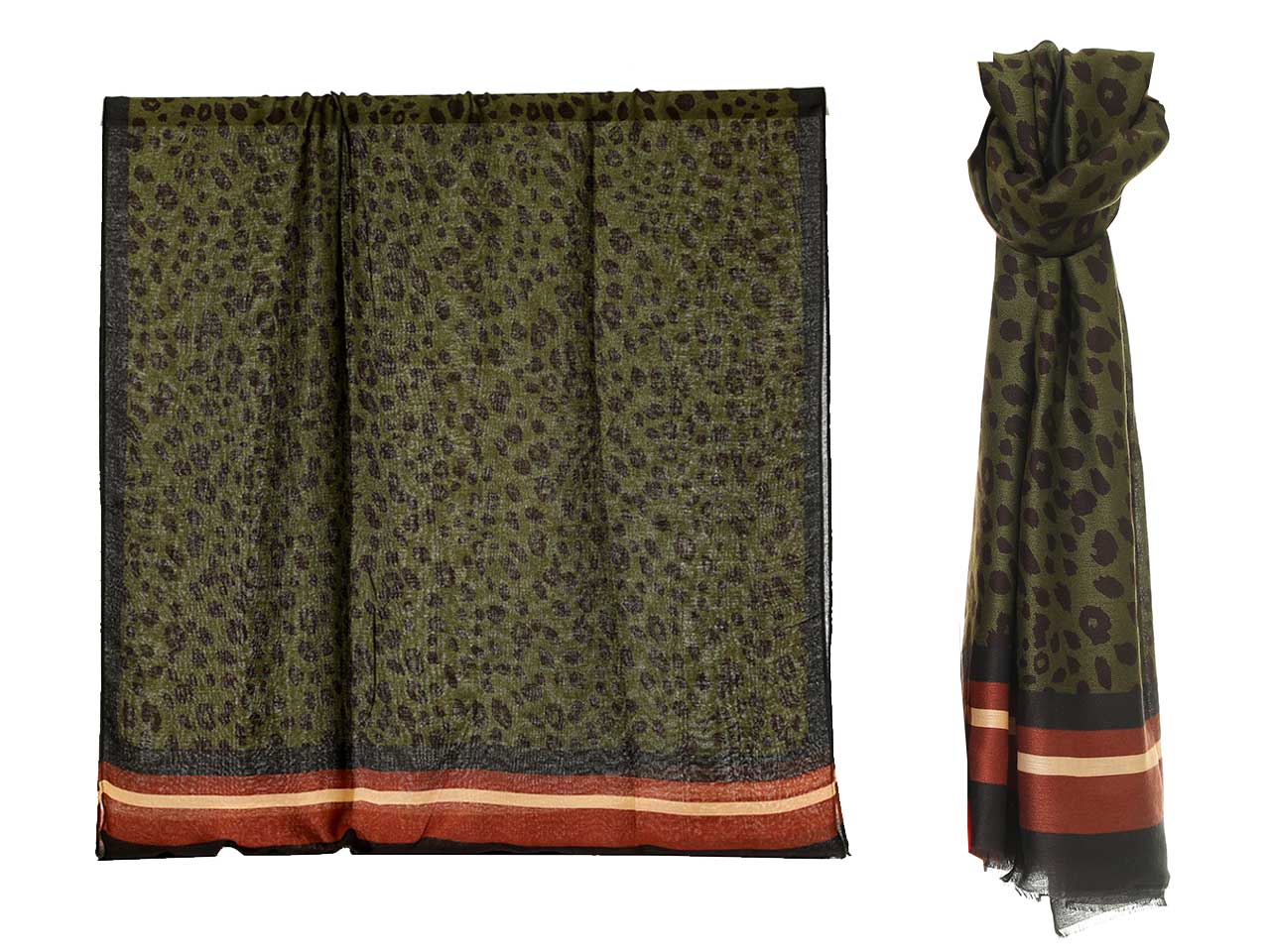 Sciarpa Gai Mattiolo animalier verde militare e marrone da donna 180x90 cm Gai Mattiolo