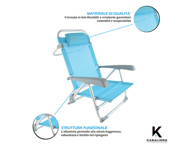 Sedia da mare textilene in alluminio 50x59x75cm $