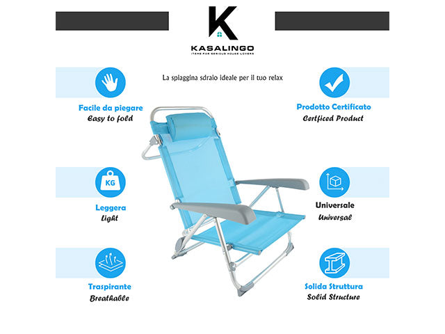 Sedia da mare textilene in alluminio 50x59x75cm $