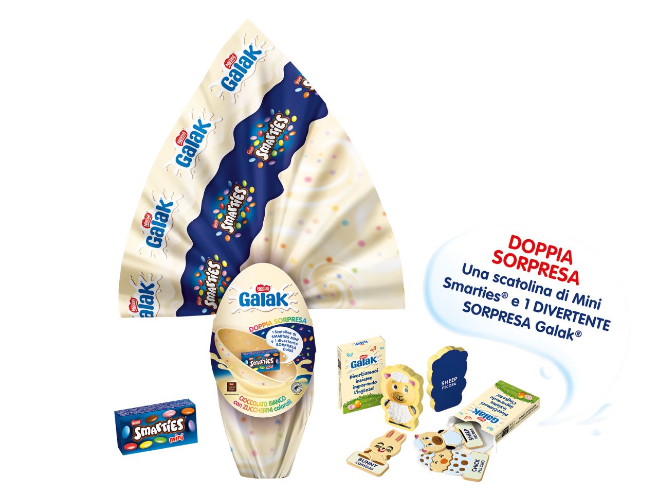 Galak e smarties uovo bianco 240g con sorpresa