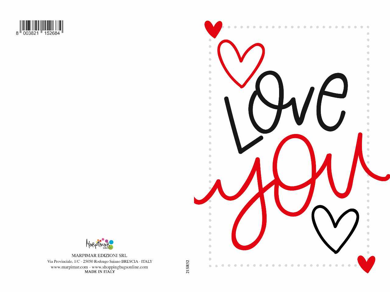 Biglietto con scritta LOVE YOU con glitter