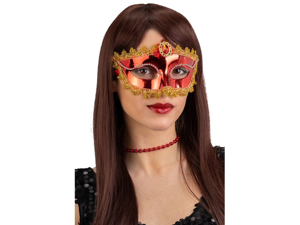 Maschera rossa in plastica con gemma