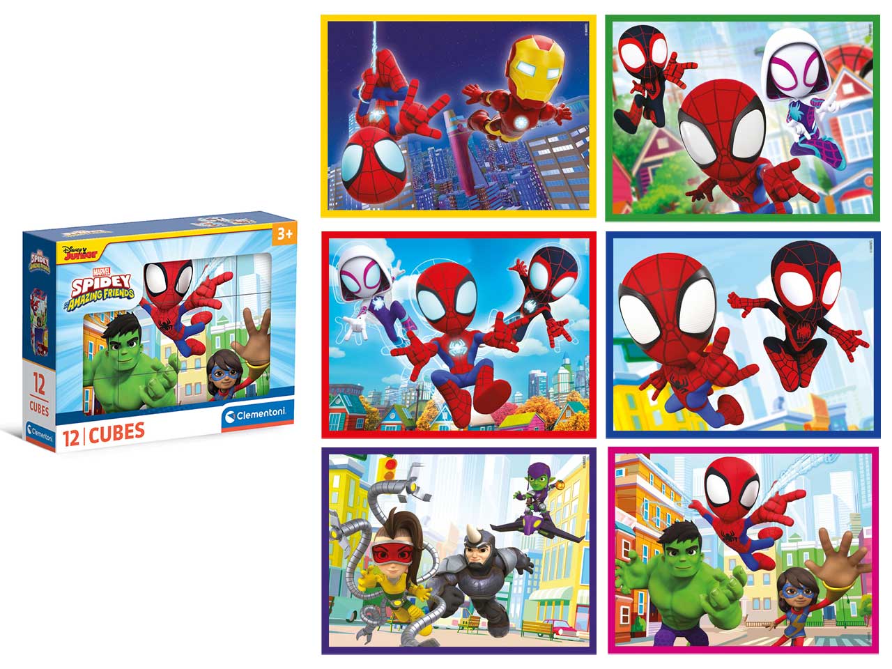 Puzzle 12 cubi Marvel Spidey And His Amazing Friends in cartone, 12x8 cm, 3+ anni, Made in Italy - Clementoni