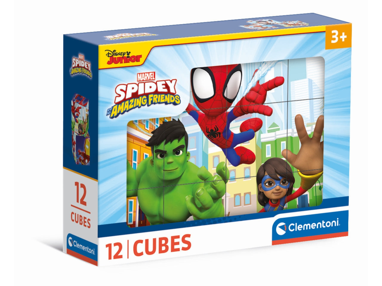 Puzzle 12 cubi Marvel Spidey And His Amazing Friends in cartone, 12x8 cm, 3+ anni, Made in Italy - Clementoni