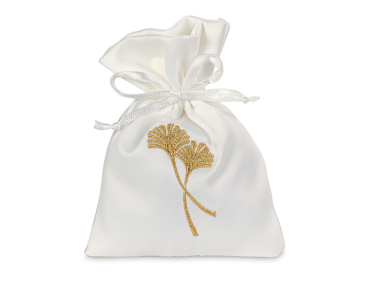 Sacchetto raso bianco c/gingko oro 29159m