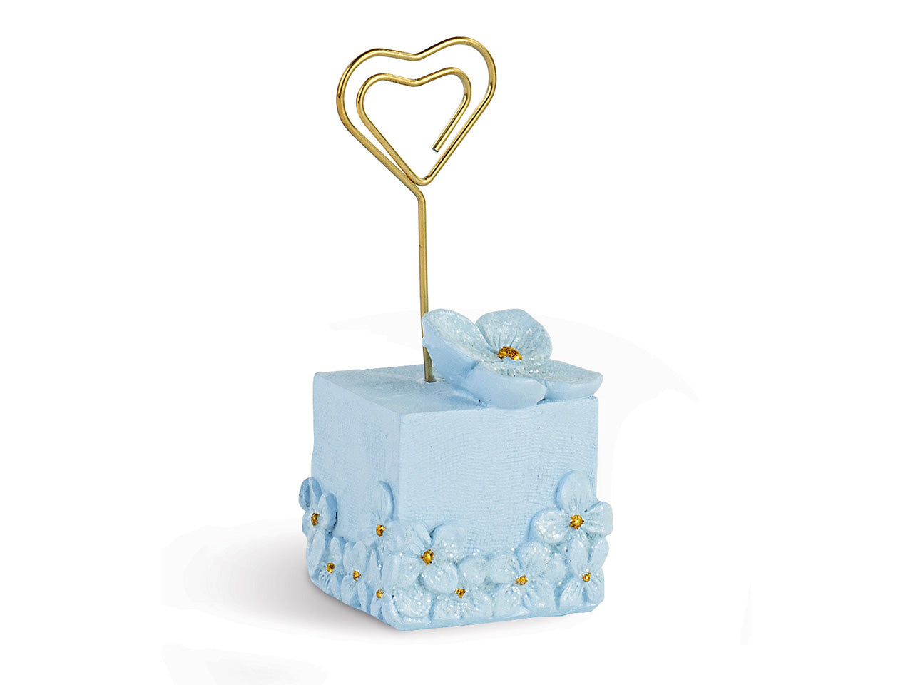Segnaposto azzurro con fiori e glitter h.10cm