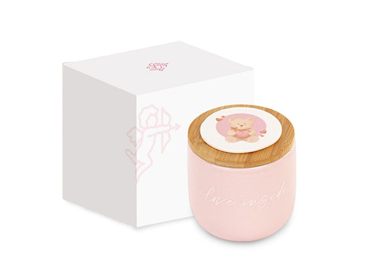 Candela in barattolo rosa con orsetto d.80xh.80cm