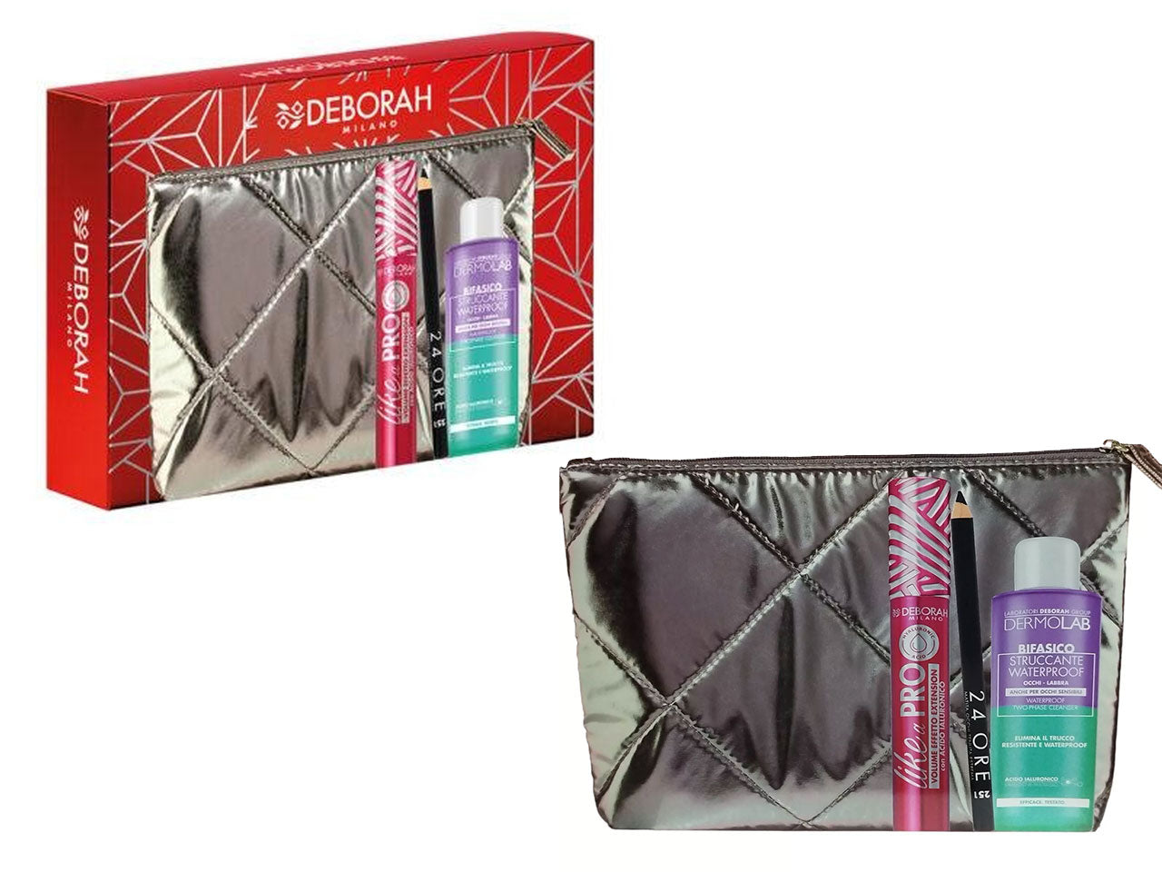 Deborah kit mascara like a pro+matita occhi24h +mini struccante bifasico+pochette
