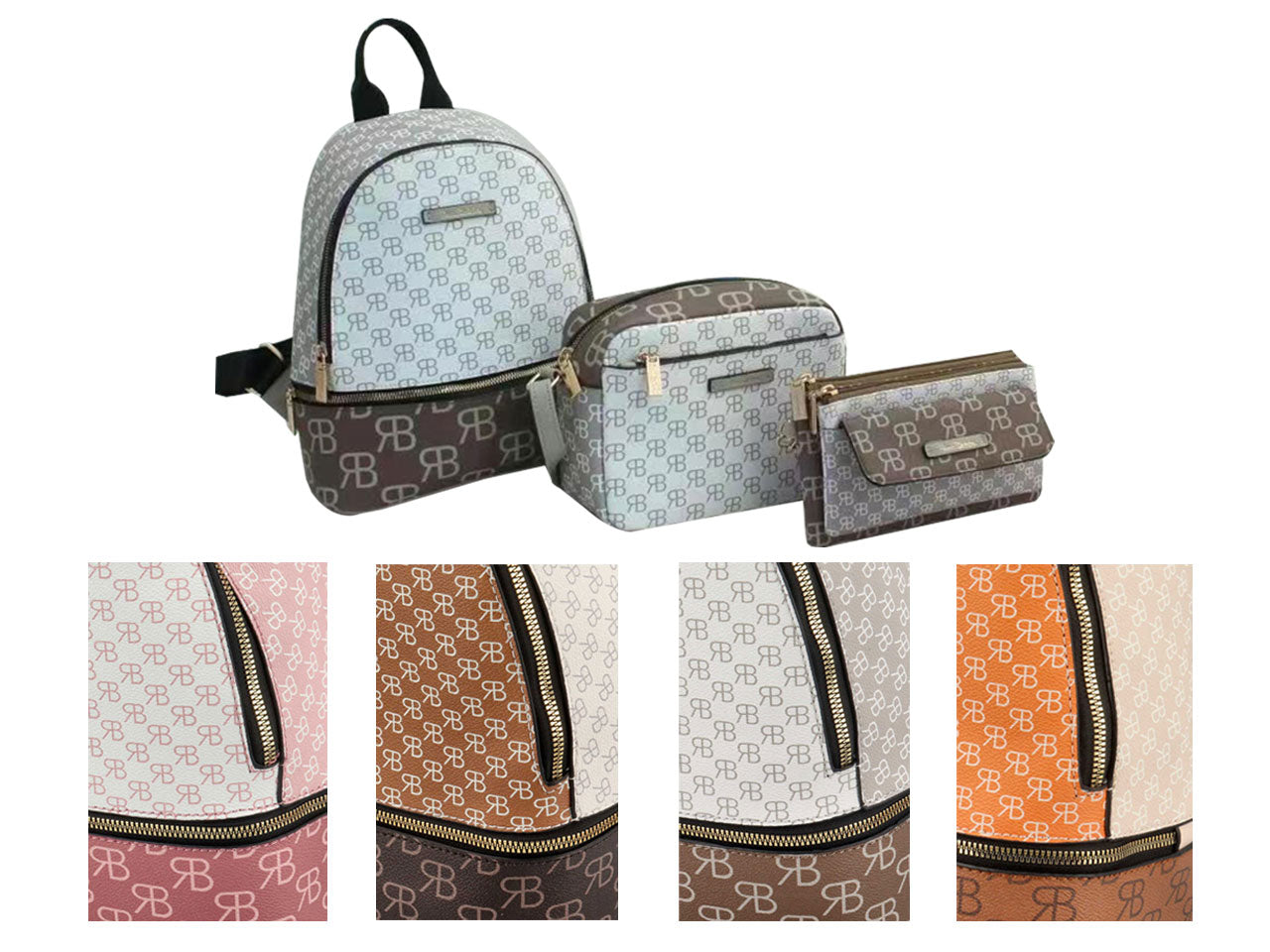 Set 3 pezzi donna zaino, borsa, portafoglio colori assortiti in similpelle - Renato Balestra