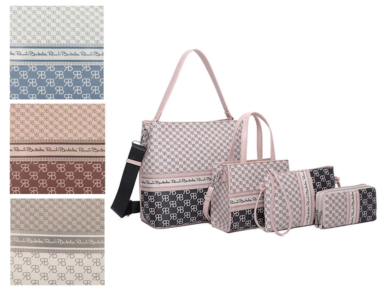 Set 4 pezzi donna, 2 bauletti, bustina piatta e portafoglio colori assortiti in similpelle - Renato Balestra