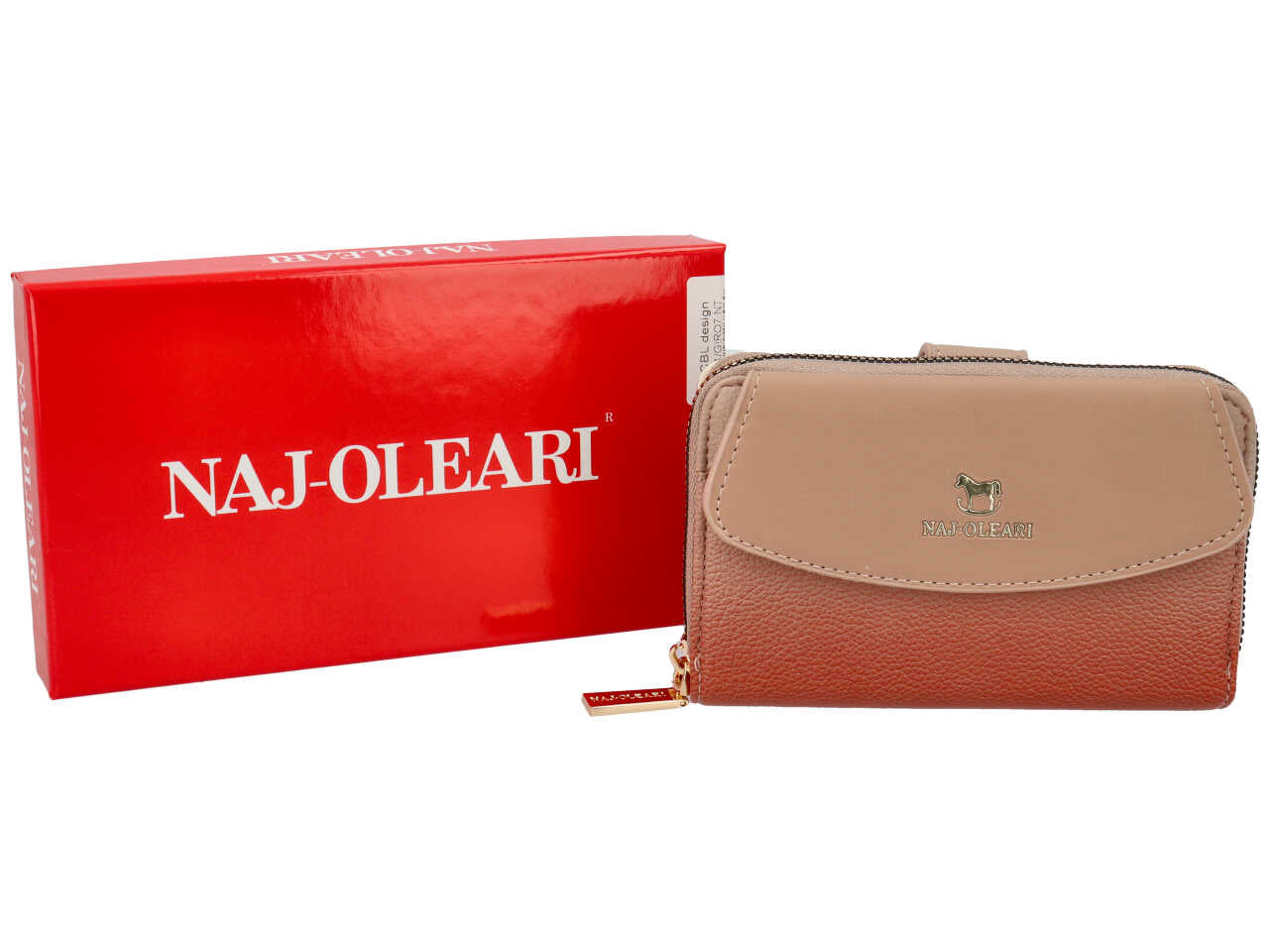 Portafoglio donna in similpelle beige sfumato, chiusura con cerniera e bottone, 10x15x3 cm - Naj Oleari